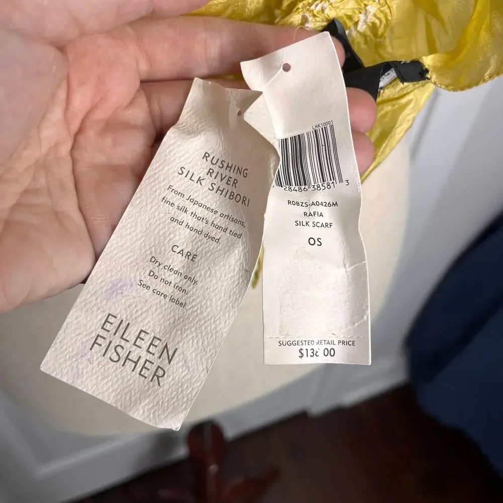 Eileen Fisher Scarf Women's Scarf Yellow Silk Rushing River Shibori Rafia 58